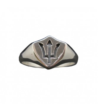 R002055 Sterling Silver Signet Ring Poseidon Symbol Trident Solid Genuine Hallmarked 925